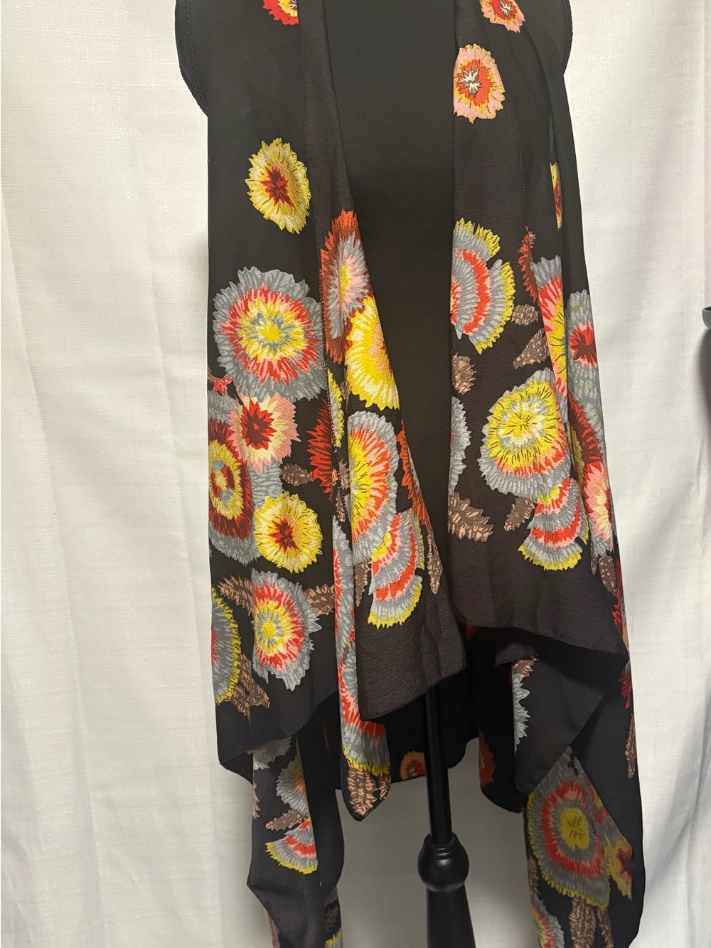 Colorful Duster-Shrug. Top.Slenderizing Black &Floral Printed Draped.#Boho-Chic
